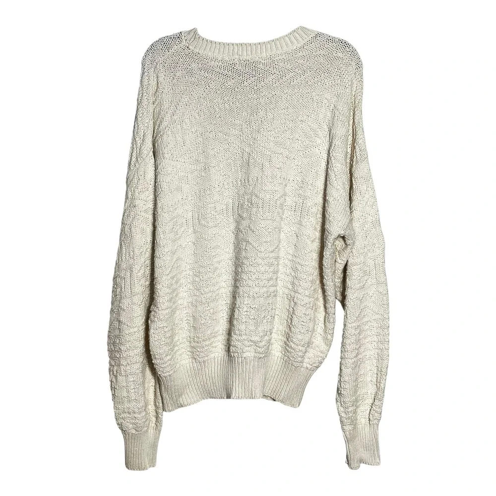 Eddie Bauer Mens Size L Cream Textured Knit Cotton Crew Neck Sweater Made in USA - Picture 4 of 7